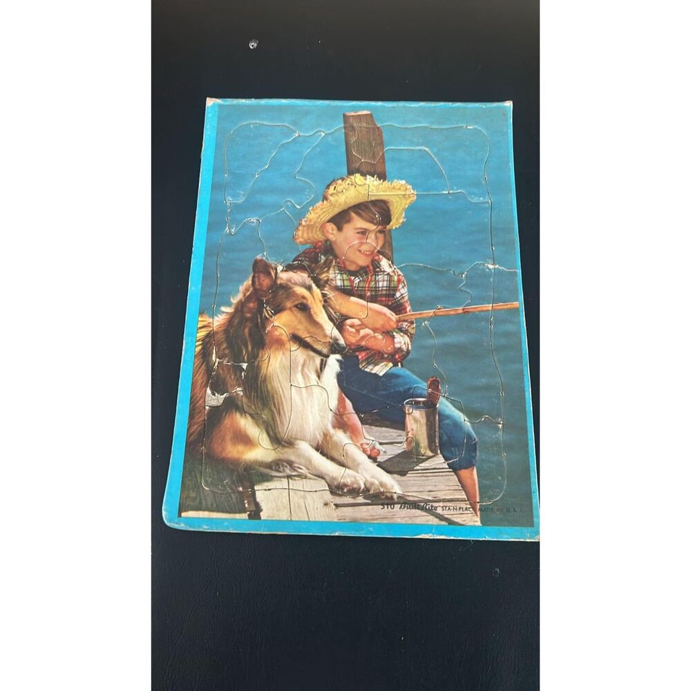 Vintage Build Rite Lassie and Boy Fishing Inlay Frame - Tray Puzzle #510